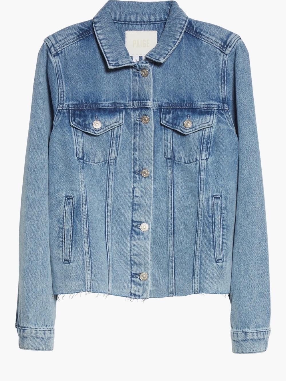 PAIGE Light Blue Denim Rowan Jacket with Raw Hem pearl blue Sz XS - Picture 4 of 10